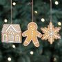 Set Of Three Hanging Faux Gingerbread Decorations, thumbnail 1 of 4