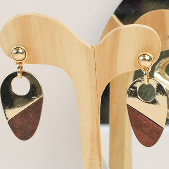 Gold Plated Imitation Wood Drop Earrings, 7 of 8