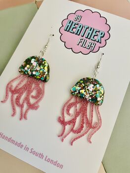 Jellyfish Glitter Resin Earrings / Fun Statement Earrings / Gift For Under The Sea And Ocean Lovers, 12 of 12