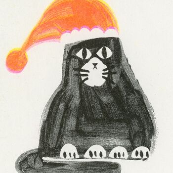 Cute Christmas Cat Risograph Card, 2 of 2