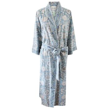 Block Printed Blue Cornflower Cotton Dressing Gown, 5 of 5