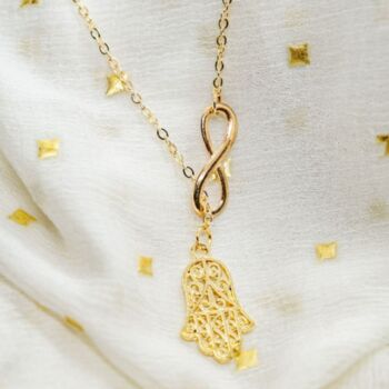 Hamsa Fatima Infinity Interlock Lariat Necklace, 3 of 3
