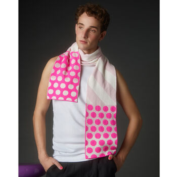 Stripes And Circles Wool And Cashmere Scarf Pink Men, 3 of 3