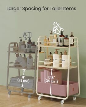 Three Tier Rolling Storage Trolley Fabric Basket, 3 of 7