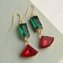 Festive Art Deco Ruby Earrings With Emerald Bar, thumbnail 1 of 5