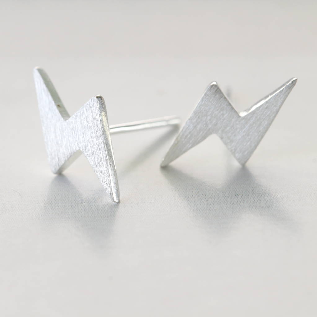 Silver Lightning Bolt Earring Studs By Attic Notonthehighstreet Silver Lightning Bolt Earring Studs