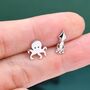 Sterling Silver Octopus And Squid Stud Earrings, thumbnail 3 of 11