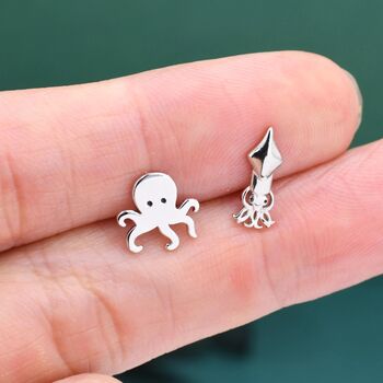 Sterling Silver Octopus And Squid Stud Earrings, 3 of 11