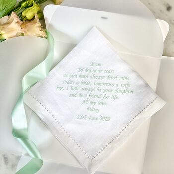 Mother Of The Bride Linen Wedding Handkerchief, 2 of 5