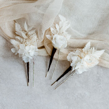Selene White Preserved Flower Wedding Bridal Hair Pins, 2 of 2