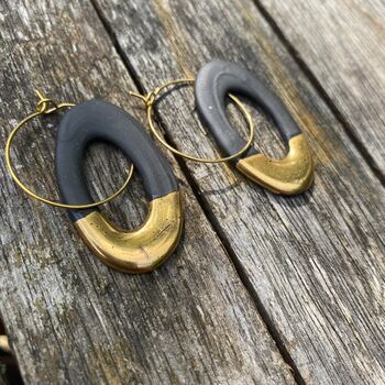 Porcelain Hoop Earrings Plated With Gold, 3 of 8