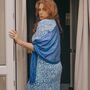 Royal Blue Mesh Viscose Metallic Wrap Shawl, thumbnail 1 of 5