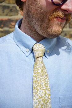 Mens Lime Yellow And White Floral Slim Style Tie, 4 of 11