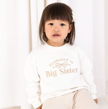 'Promoted To Big Sister' Embroidered Bow Pregnancy Announcement Sweatshirt Jumper, 3 of 7