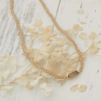 Beige Colour Beaded Choker Necklace Featuring A Tiger's Eye Bead, 2 of 2