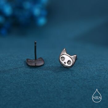 Cute Cat Skull Stud Earrings In Sterling Silver, 3 of 11