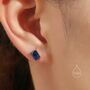 Sterling Silver Emerald Cut Sapphire Blue Cz Stud Earrings, thumbnail 2 of 12