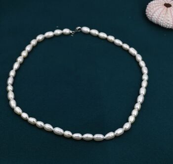 Genuine Freshwater Pearl Necklace In Sterling Silver, 3 of 11