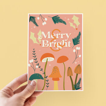 Merry And Bright Mushroom Christmas Card, 2 of 3