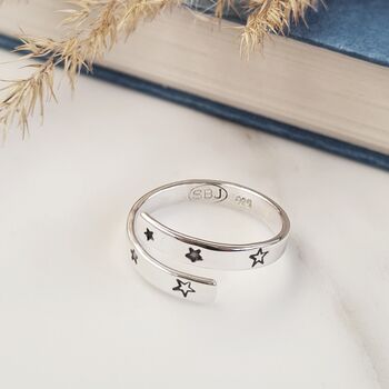 Sterling Silver Celestial Star Hug Ring, 3 of 5