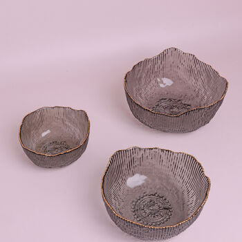 G Decor Calypso Grey Gold Rim Glass Bowls Serving Bowls, 4 of 7