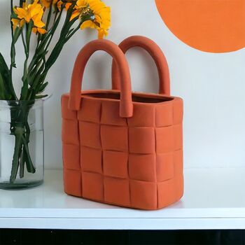 Orange Garden Weave Basket Handbag Vase, 4 of 8