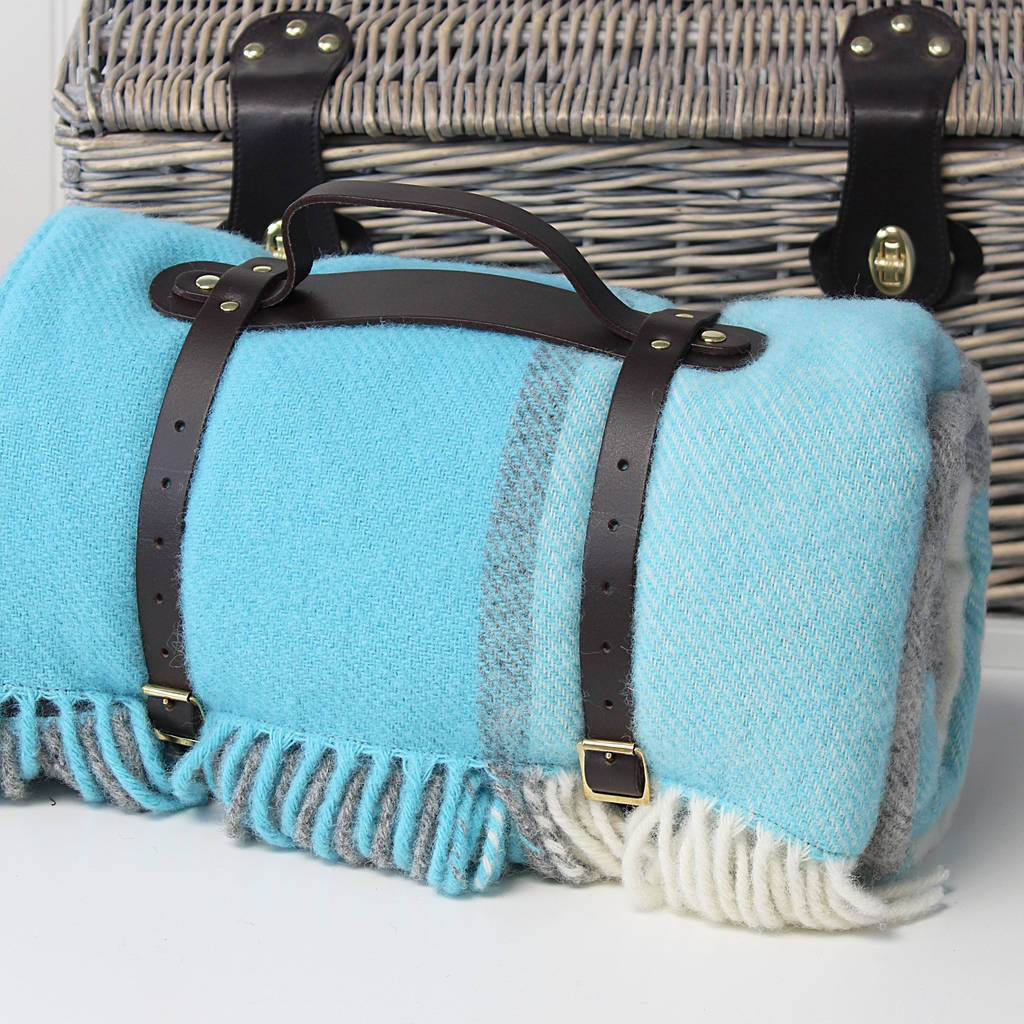 personalised blue check wool picnic blanket by marquis & dawe