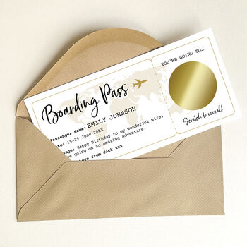 Personalised Boarding Pass Scratch And Reveal Gift Voucher: Gold Circle Design, 10 of 10