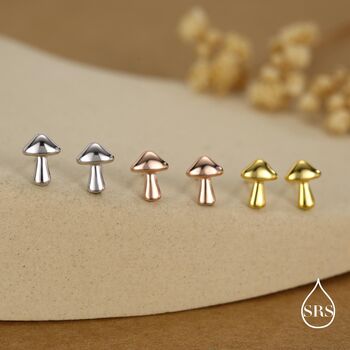 Sterling Silver Tiny Mushroom Stud Earrings, 2 of 12