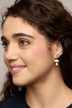 Pearl And Flower Gold Dangle Earrings, 2 of 6