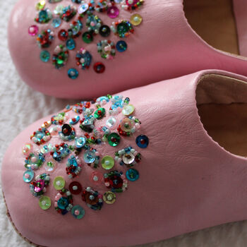 Girl's Handmade Leather Slippers With Sequins, 6 of 12