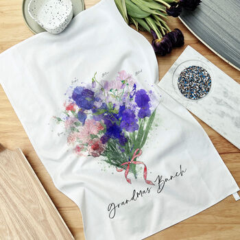 Personalised Family Birth Flower Bouquet Tea Towel, 10 of 12