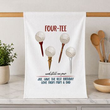 Personalised Four Tee Tea Towel 40th Birthday Gift For Golfers, 4 of 7