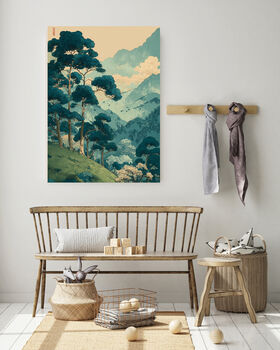 Japanese Green Forest Mountain Art Print, 3 of 4