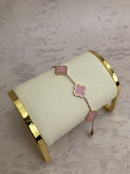 Rose Gold Pink Clover Charm Bracelet, 3 of 4