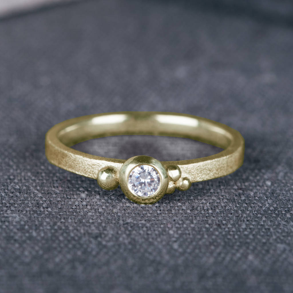 9ct Yellow Gold Seeded Engagement Ring With Diamond, 1 of 3