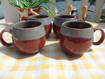 Set Of Four Reactive Glaze Sphere Mugs In Maroon And Grey Mist Haze, 2 of 9