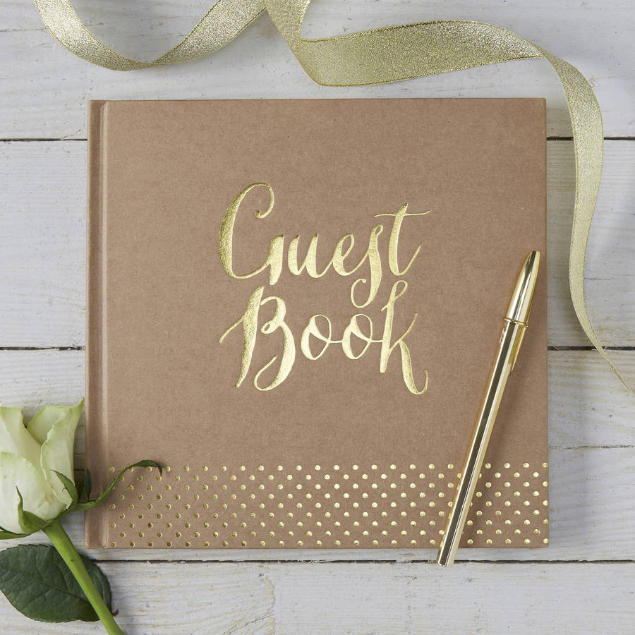 brown kraft and gold foiled wedding guest book by ginger ray  notonthehighst