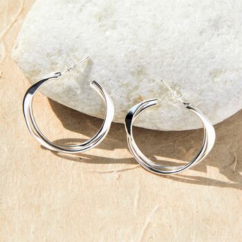 Solid Sterling Silver Interwoven Hoop Earrings, 4 of 8