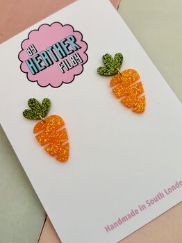 Carrot Resin Glitter Handmade Earrings / 'I'm Rooting For You' Encouragement Gift / Gift For Gardeners And Allotment Lovers, 4 of 5
