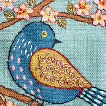 Printed Linen Embroidery Kit Birds And Blossoms, 2 of 6