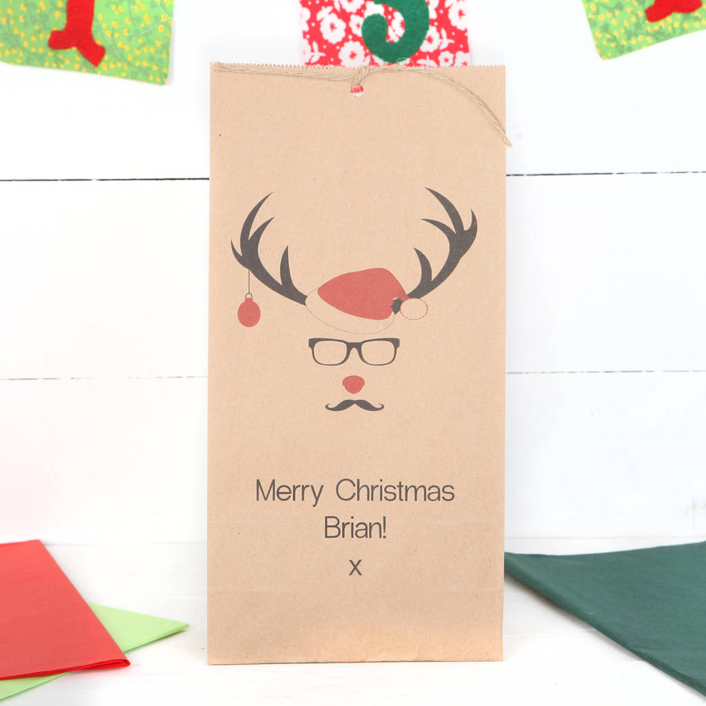 Personalised Hipster Reindeer Christmas Gift Bag By Red Berry Apple