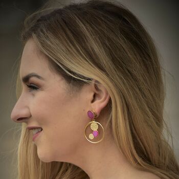 Pink Druzy Agate Gold Drop Earrings, 4 of 4