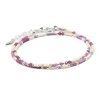 Pink Tourmaline And Sterling Silver Beaded Layered Wrap Bracelet, 3 of 5