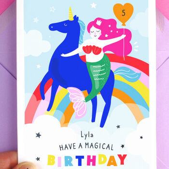 Personalised Mermaid Unicorn Happy Birthday Card, 2 of 7