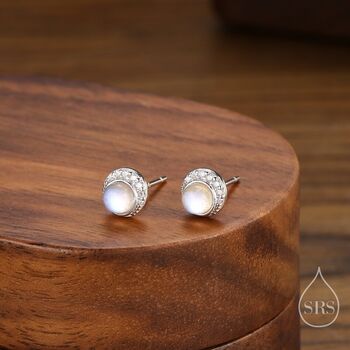 Moon Phase Moonstone Stud Earrings In Sterling Silver, 3 of 11