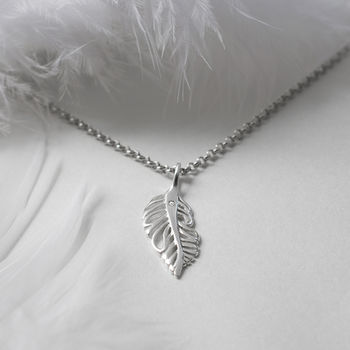 Sterling Silver And Diamond Feather Necklace, 6 of 7