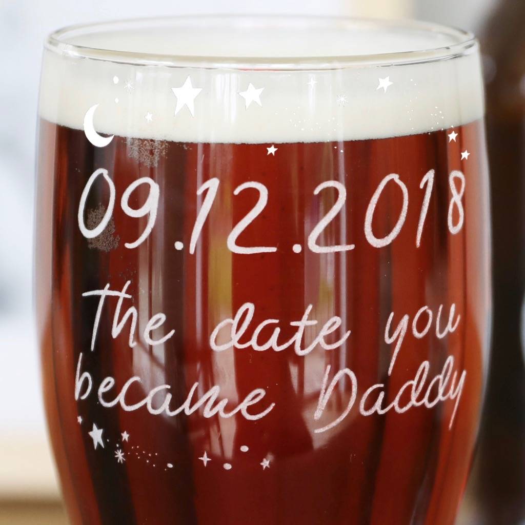 Personalised Engraved 'Daddy Date' Pint Glass By Lisa Angel