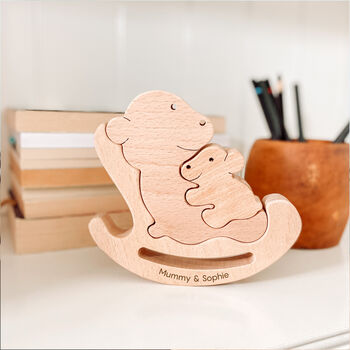 Personalised Wooden Mum And Child Bear Sculpture, 2 of 4