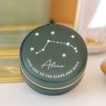 Personalised Star Sign Birthday Round Jewellery Case, 3 of 10